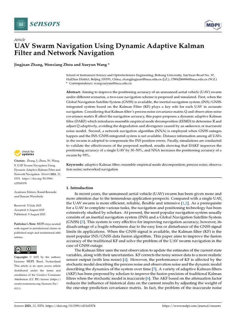 UAV Swarm Navigation with Adaptive Kalman Filter | PDF | Kalman Filter ...