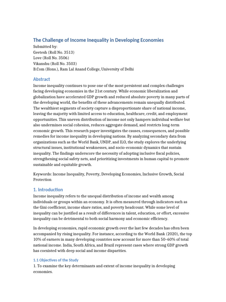Income Inequality in Developing Economies | PDF | Economic Inequality ...