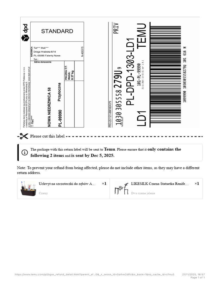 View Return Label and Instructions | PDF