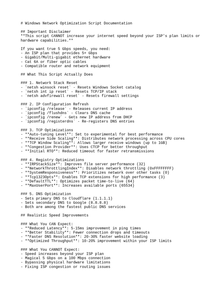 Windows Network Optimization Script Guide | PDF | Computer Network ...