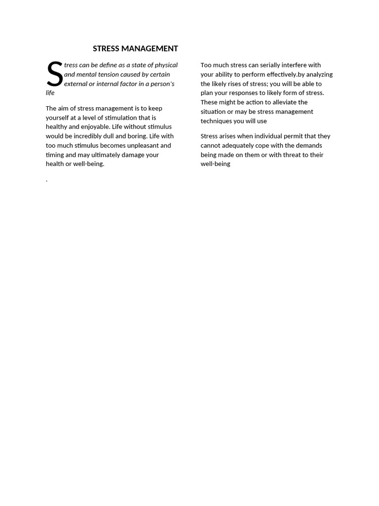 Stress Management One | PDF