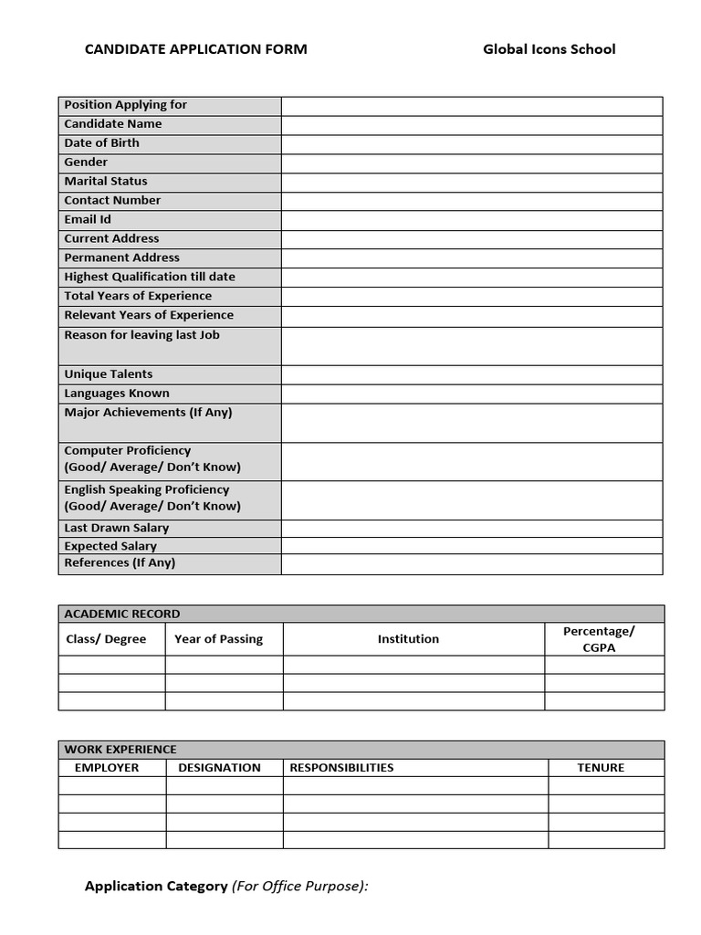 Candidate Application Form Template | PDF