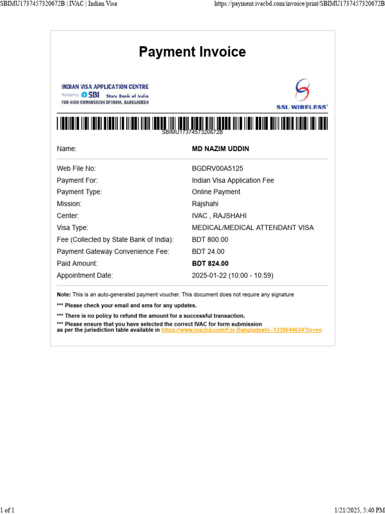 Sbimu1737457320672b - Ivac - Indian Visa | PDF