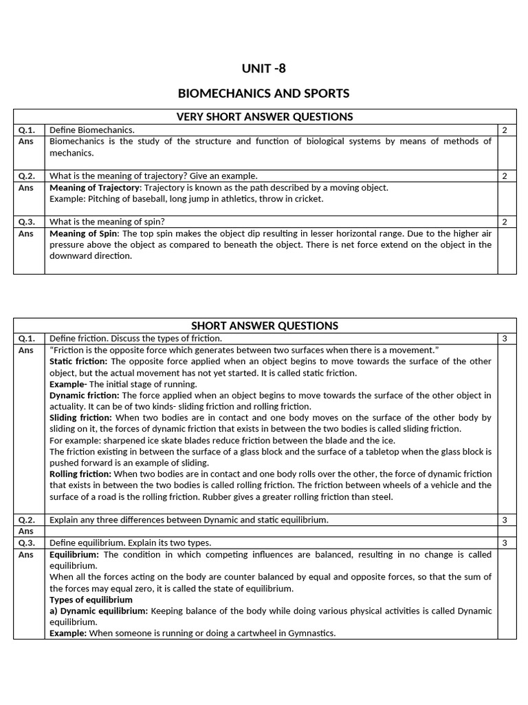 Chapter-8 Biomechanics and Sports 2024-25 | PDF | Friction | Force