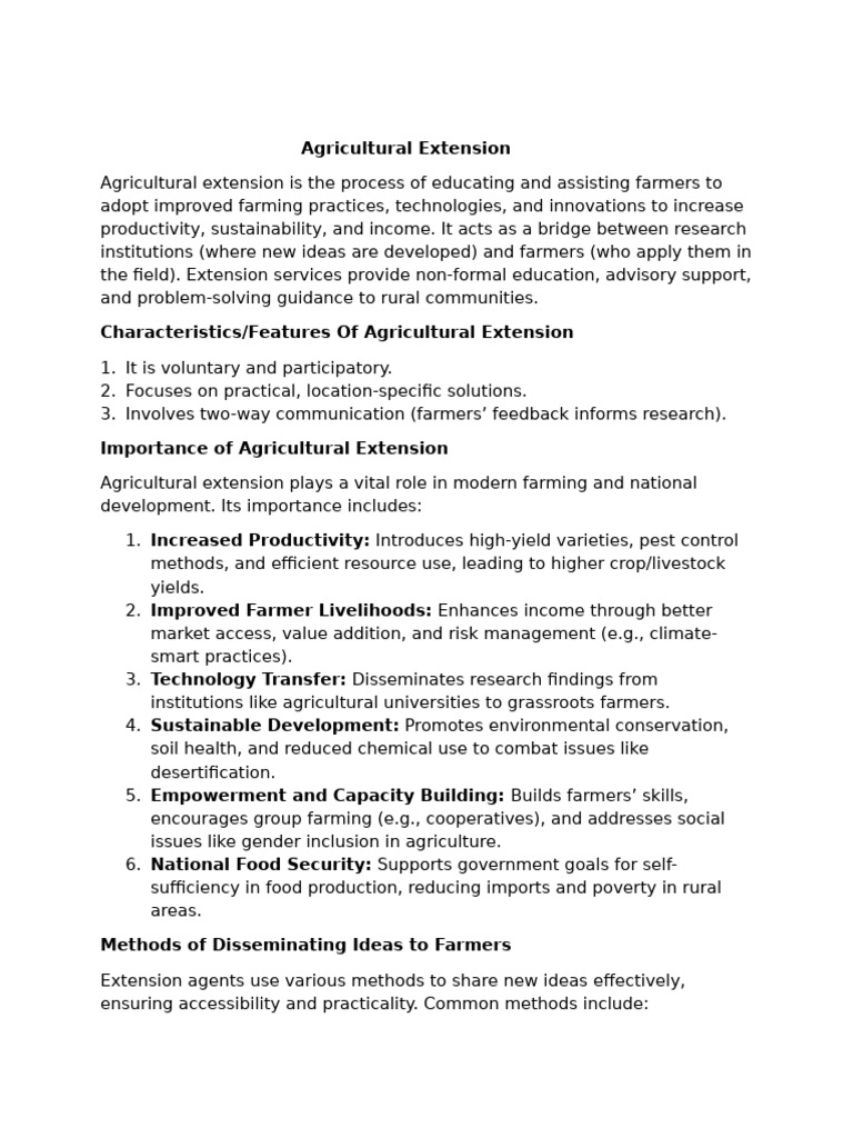 Importance of Agricultural Extension Services | PDF | Agriculture | Farmer