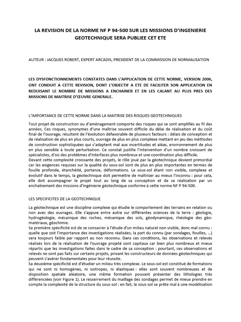 Révision de la norme NF P 94-500 en géotechnique | PDF | Génie ...