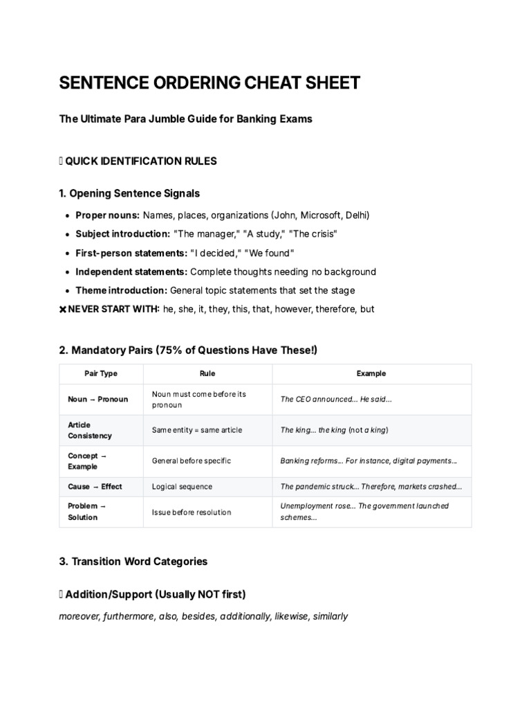 Sentence Ordering Strategies for Exams | PDF | Pronoun | Logic