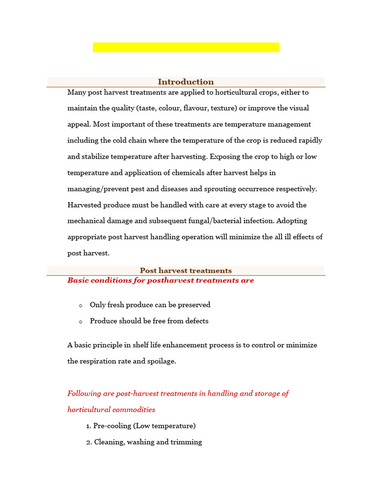 Lecture - Post - Harvest Treatments On Horticultural Produce | PDF