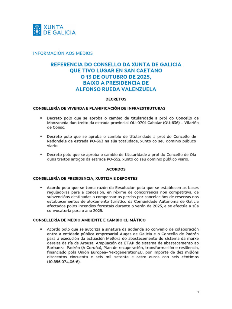 Referencia Do Consello Da Xunta de Galicia Que Tivo Lugar en San ...