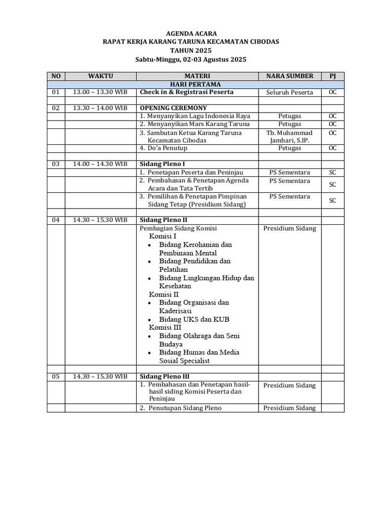 Agenda Acara Raker | PDF
