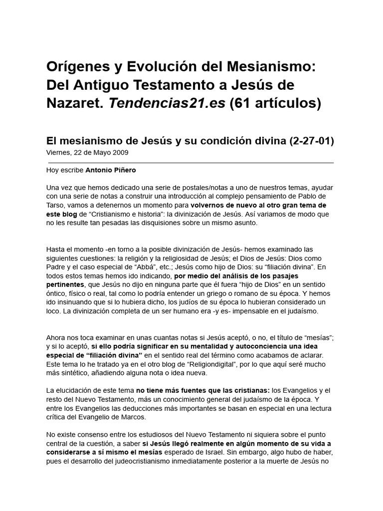 Antonio Piñero (2009) - Orígenes y Evolución Del Mesianismo: Del ...