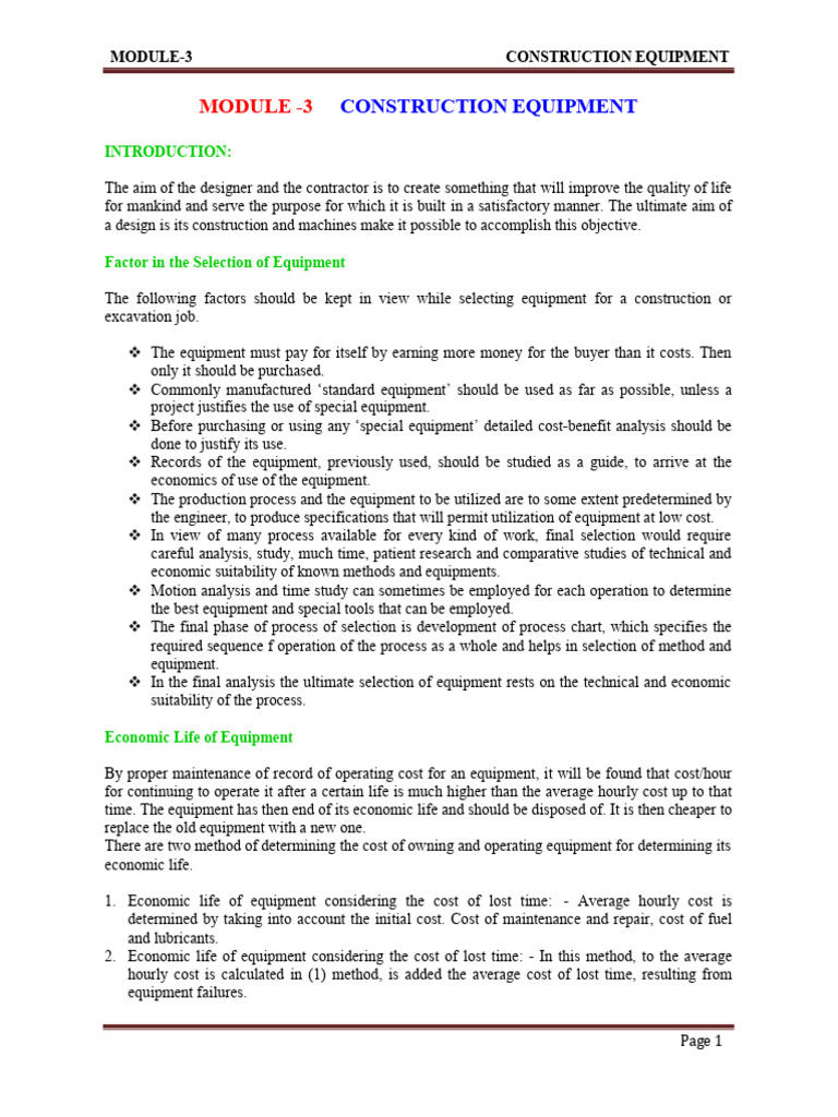 Construction Equipment Selection Guide | PDF | Crane (Machine) | Belt ...