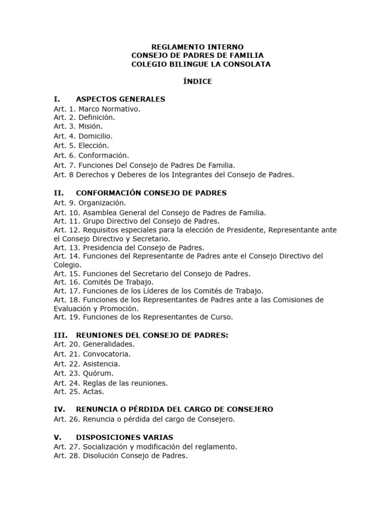 00 Reglamento Interno Del Consejo de Padres 2025 | PDF