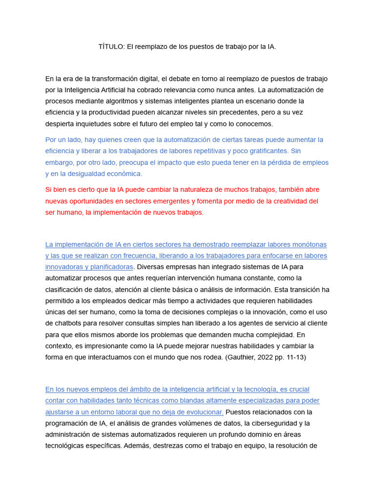 Impacto de la IA en el empleo laboral | PDF | Inteligencia artificial ...