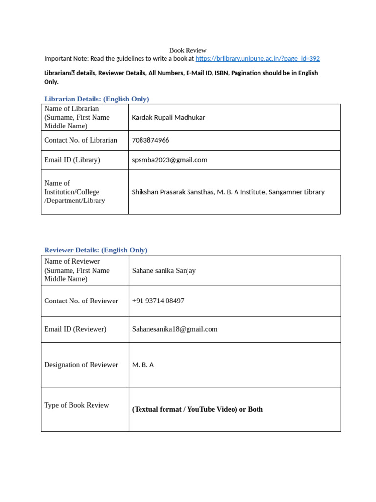 Format To Submit Book Review 1 | PDF
