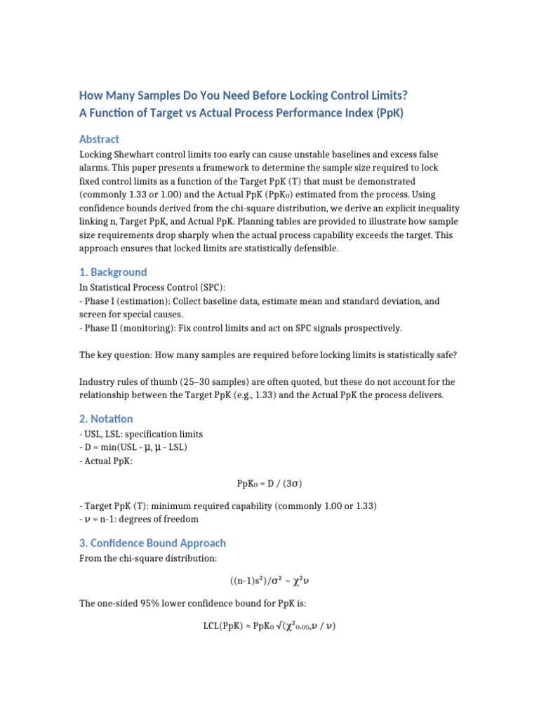 Sample Size for Locking Control Limits | PDF | Statistics | Statistical ...