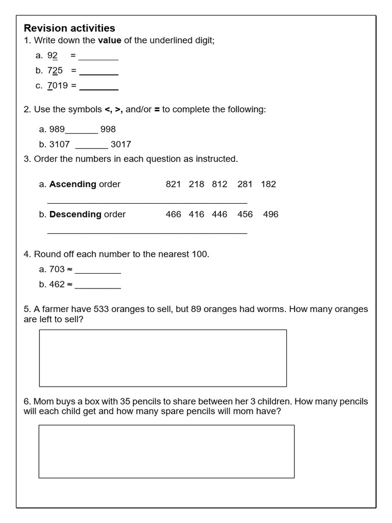 Grade 4 Math Revision Activities | PDF