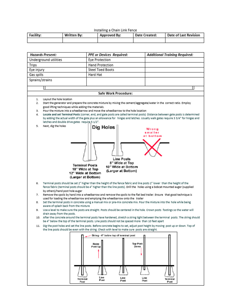 Chain Link Fence Installation Guide | PDF | Wire | Concrete