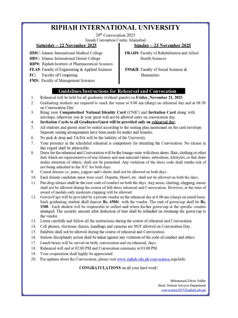 Riphah University 20th Convocation 2025 | PDF