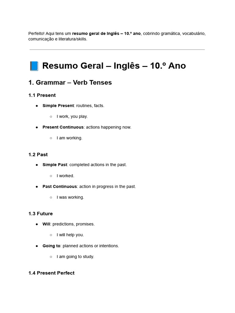 Inglês 10 | PDF | Linguistics | Grammar