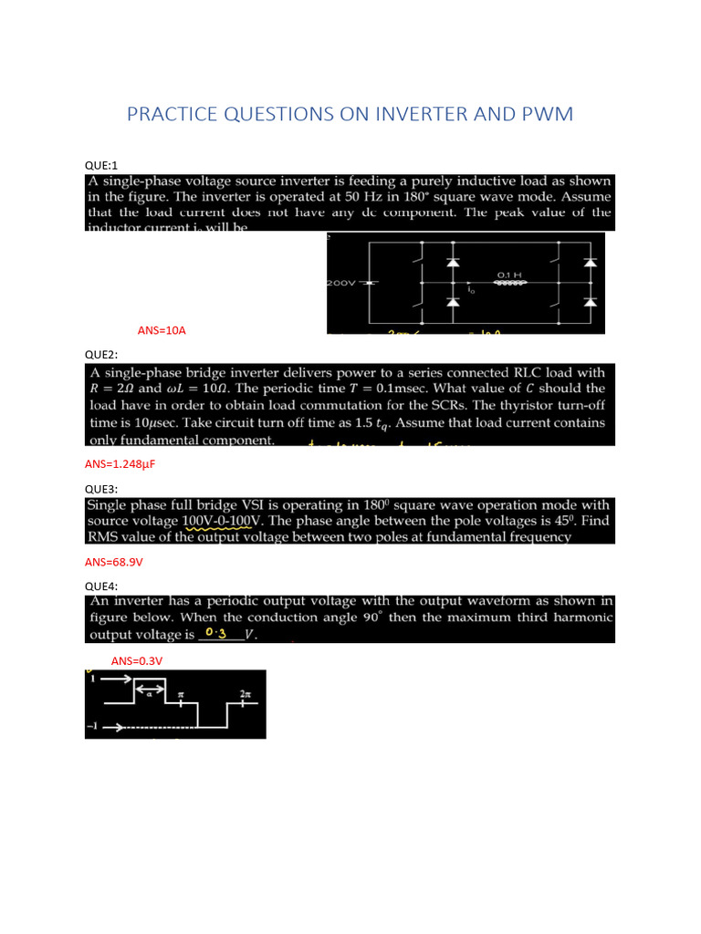 Inverter and PWM Practice Questions | PDF