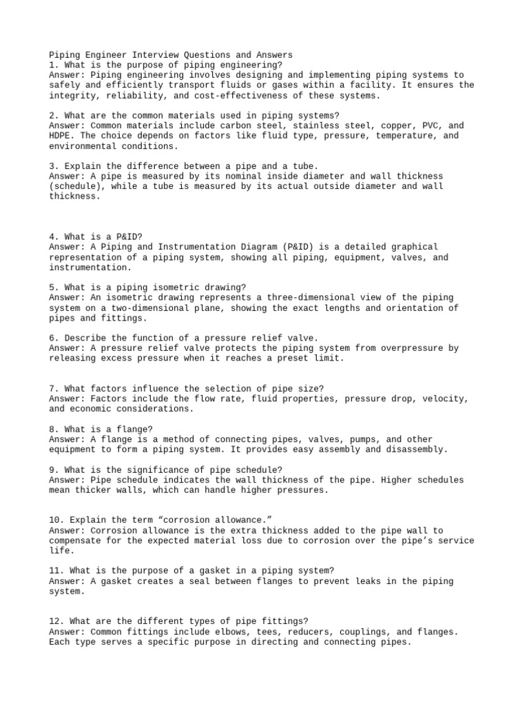 Piping Engineer Interview Q&A Guide | PDF | Pipe (Fluid Conveyance) | Valve