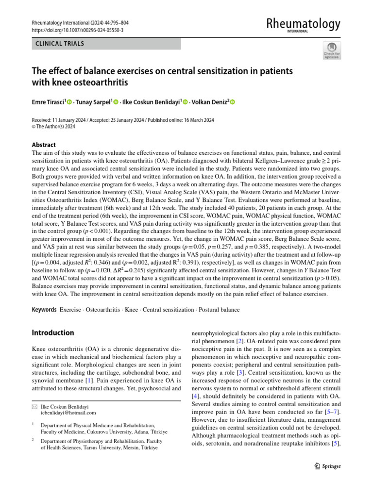 The Effect of Balance Exercises on Central Sensitization in Patients ...