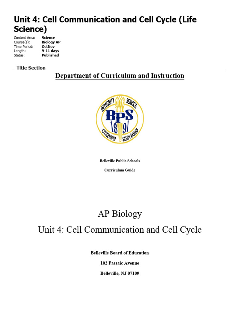 Unit - Unit 4 - Cell Communication and Cell Cycle (Life Science ...