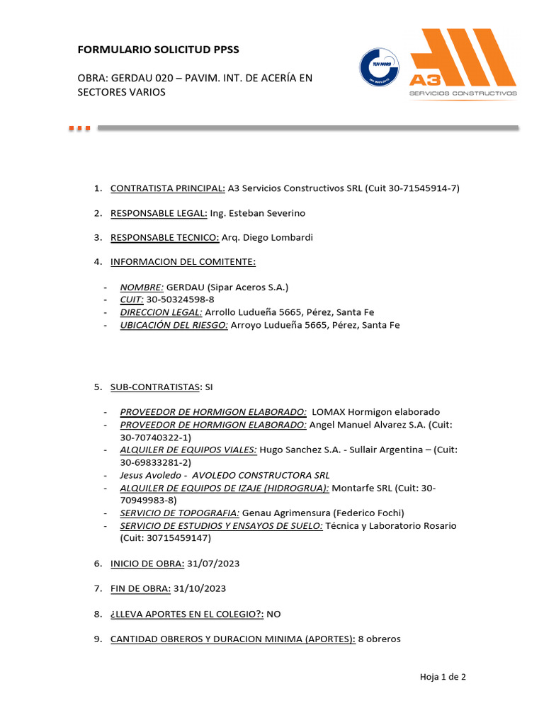 Gerdau 020 - Form. Solicitud PPSS Rev00 | PDF