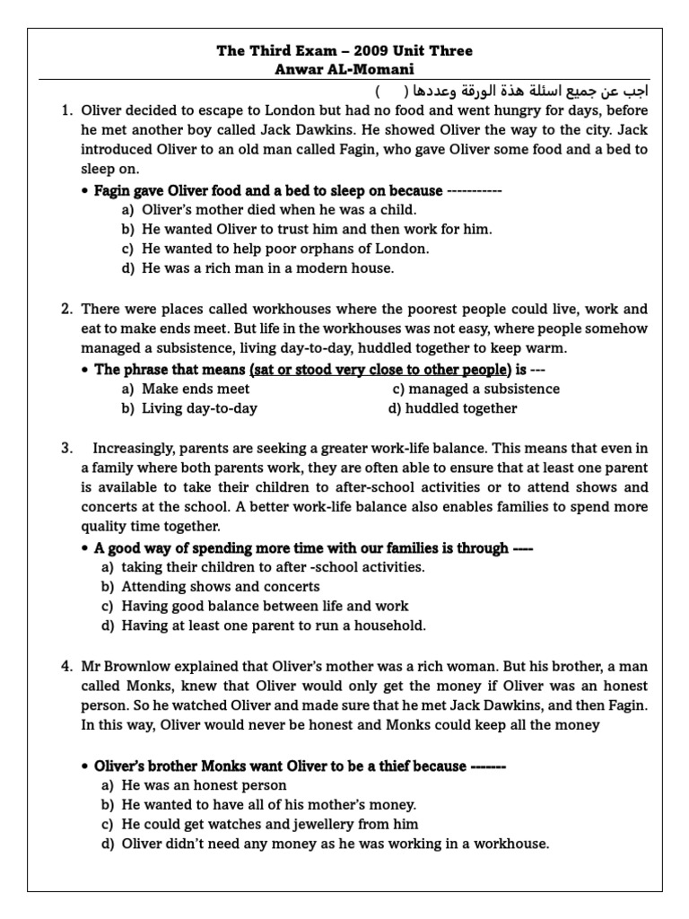Exam Unit 3 | PDF | Grammar | Syntax