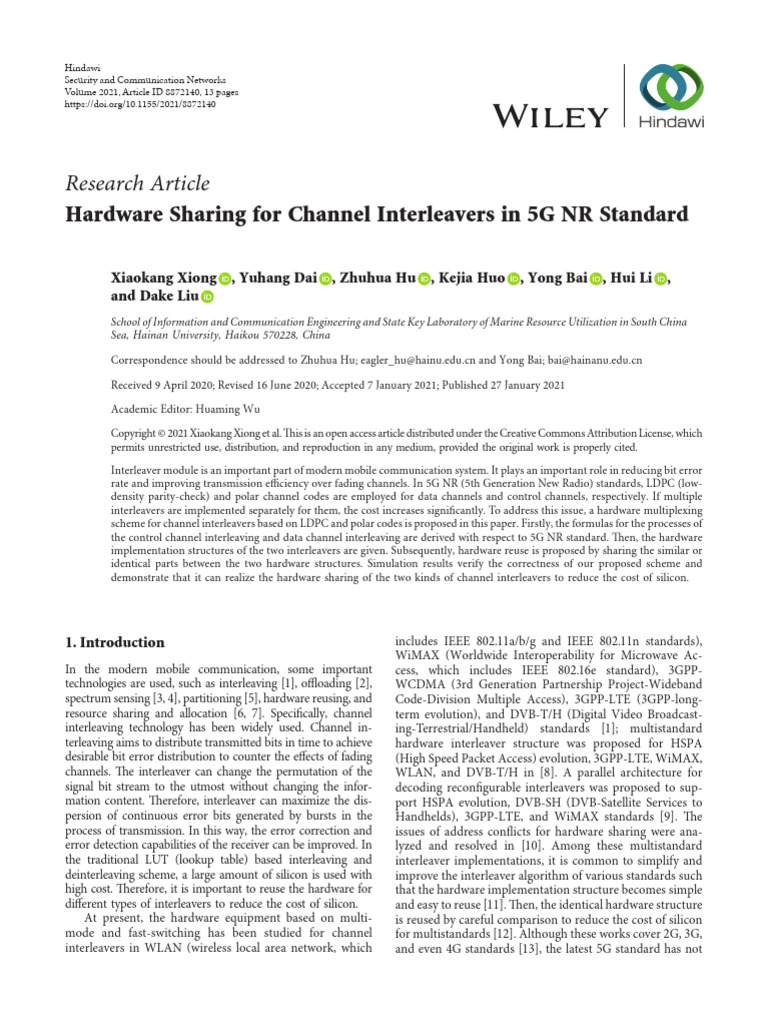 Hardware Sharing For Channel Interleavers in 5G NR | PDF | Low Density ...