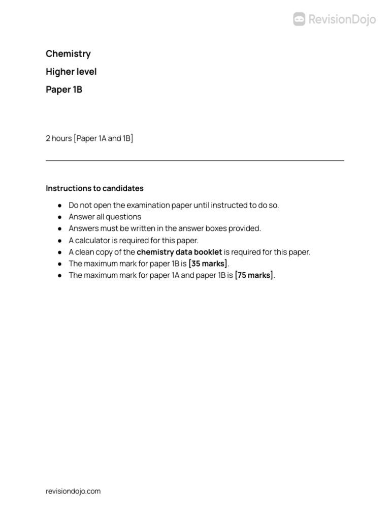 Chemistry Higher Level Paper 1B Exam | PDF | Copper | Solubility