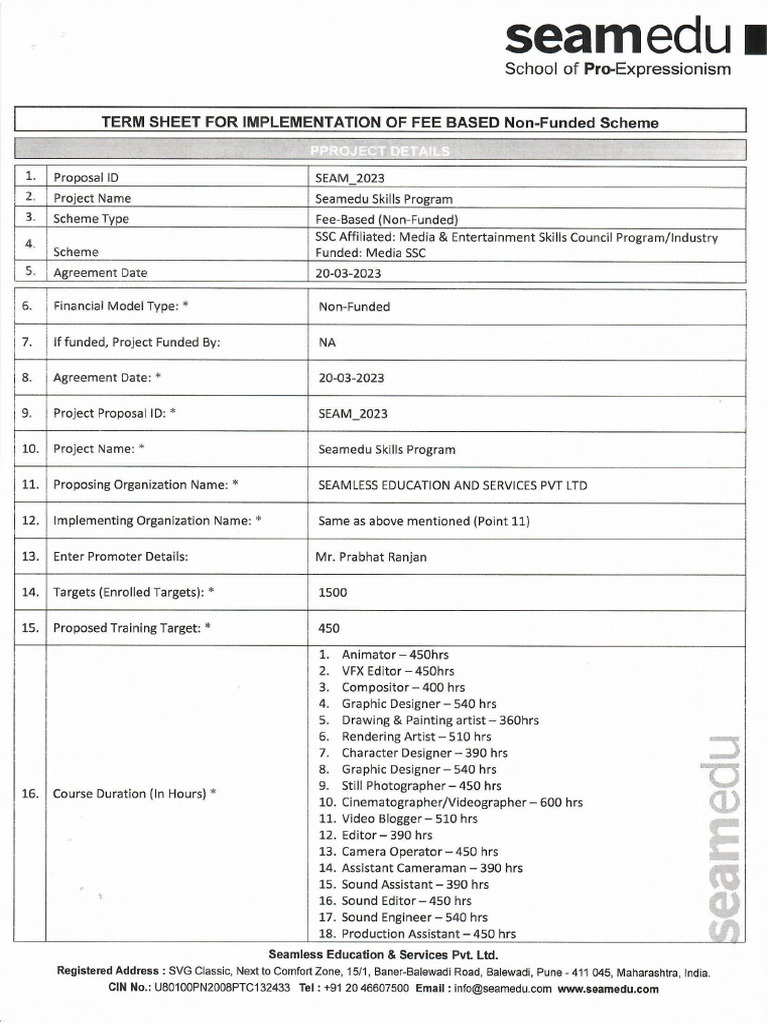 Term Sheet For Implementatio of Fee Based Non - Funded Scheme | PDF