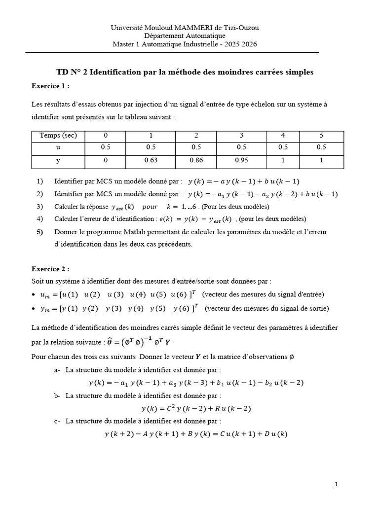 Identification MCS en Automatique | PDF | Algèbre linéaire | Algèbre