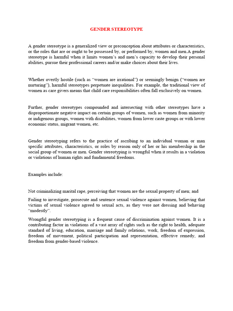 Understanding Gender Stereotypes and Impact | PDF