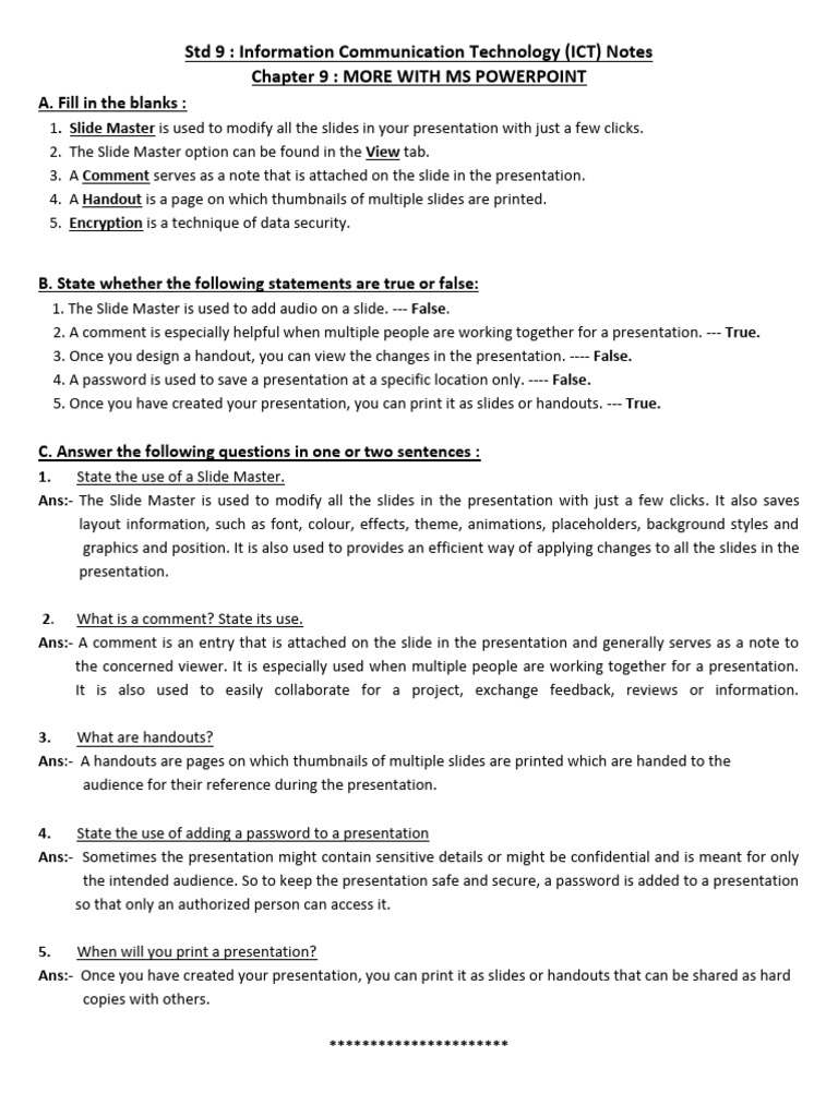 MS PowerPoint Tips for ICT Std 9 | PDF | Password | Page Layout