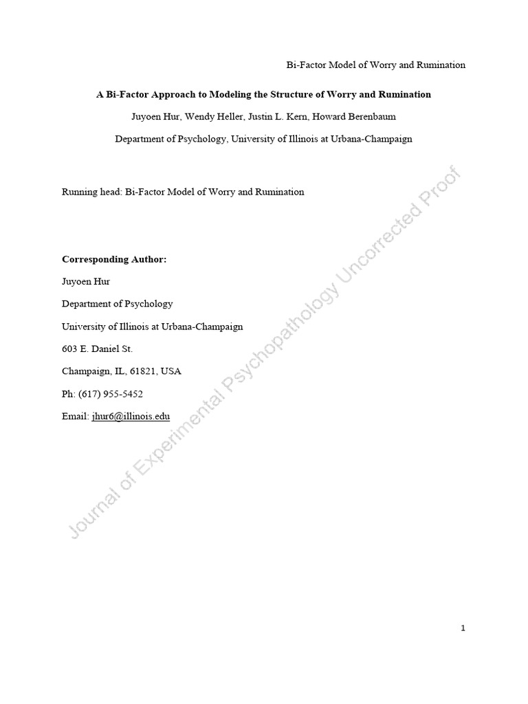 A Bi-Factor Approach To Modeling The Structure of Worry and Rumination ...
