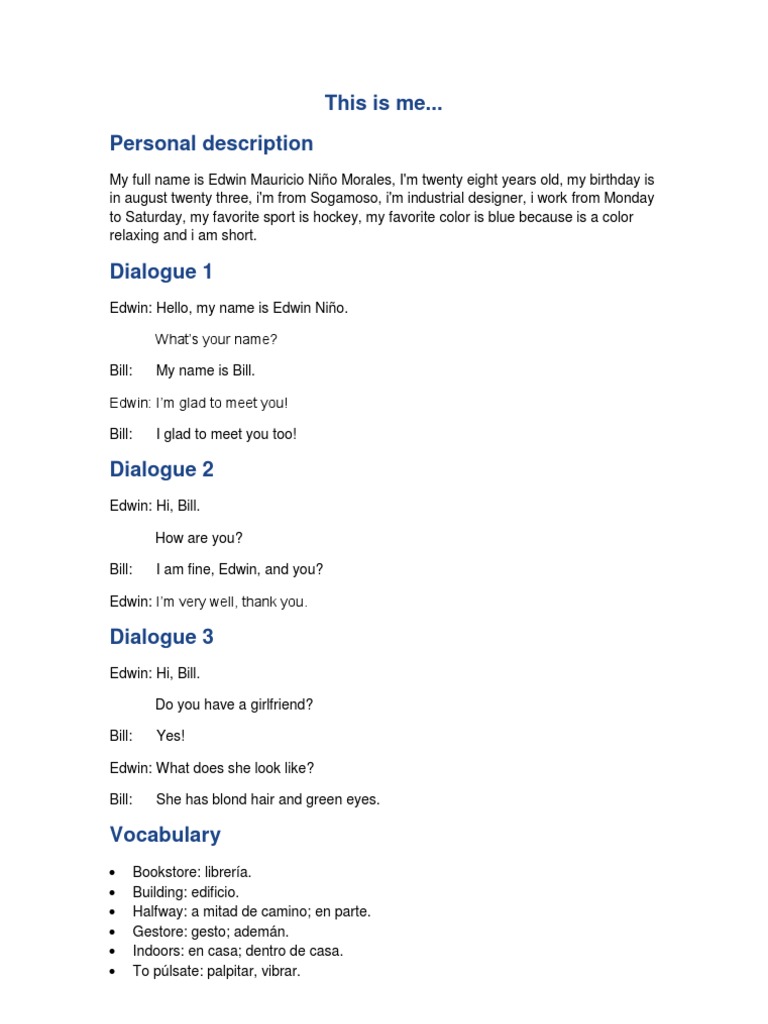 Personal Profile and Basic Dialogues | PDF