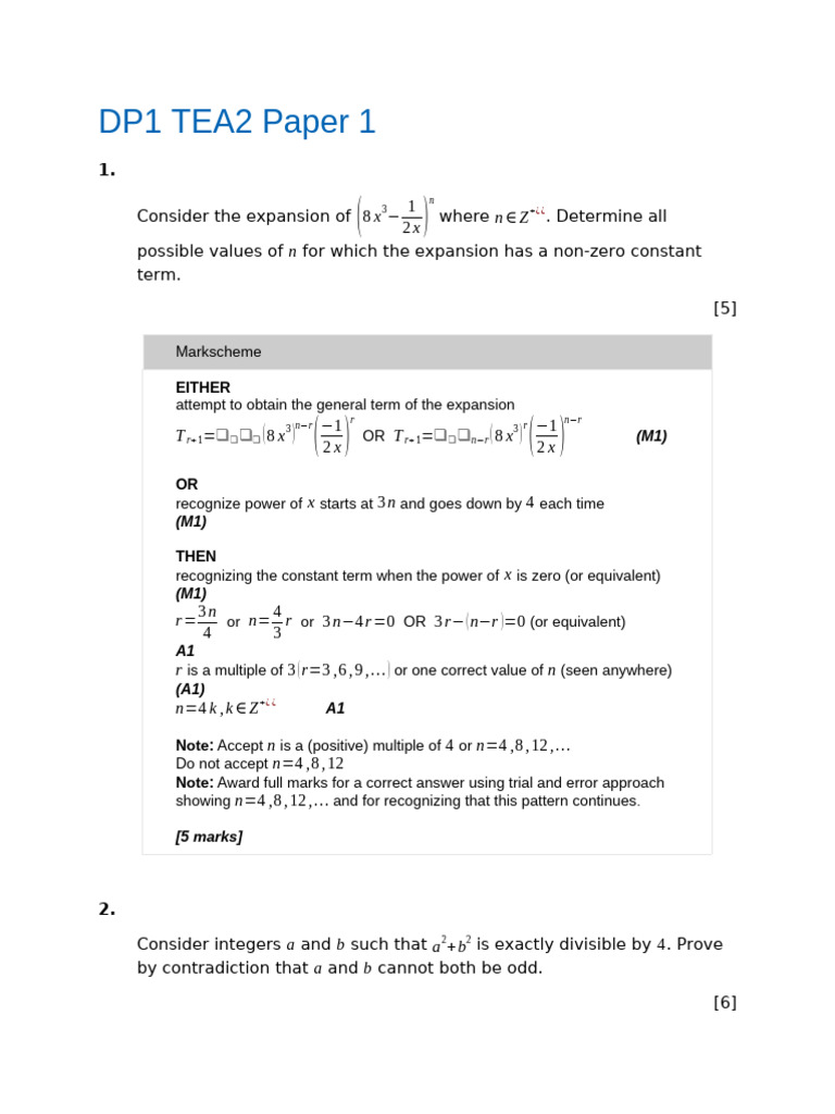 Dp1 Aahl Tea2 Paper 1 Ms | PDF | Function (Mathematics) | Normal ...