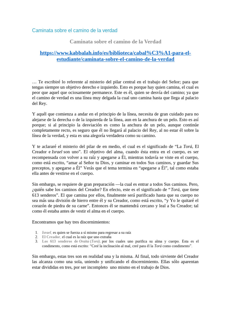 Caminata Sobre El Camino de La Verdad | PDF | Kábala | Verdad