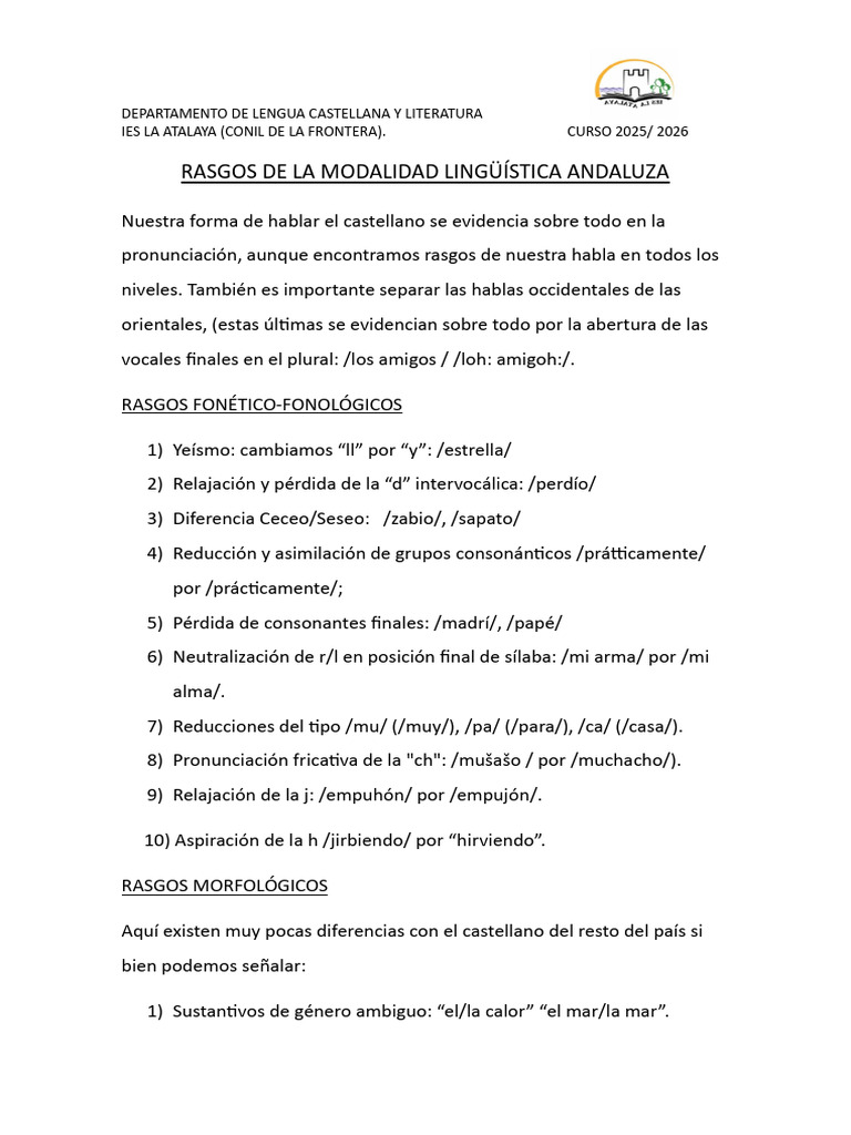 Rasgos Del Andaluz PDF