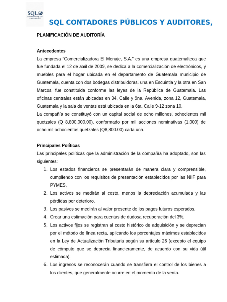 Plan de Auditoria y Estrategia Global | PDF | Auditoría | Estado financiero