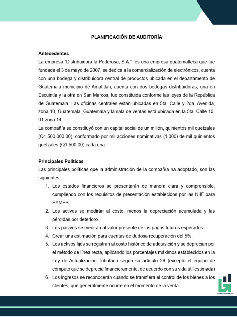 Plan de Auditoria y Estrategia Global | PDF | Auditoría | Estado financiero