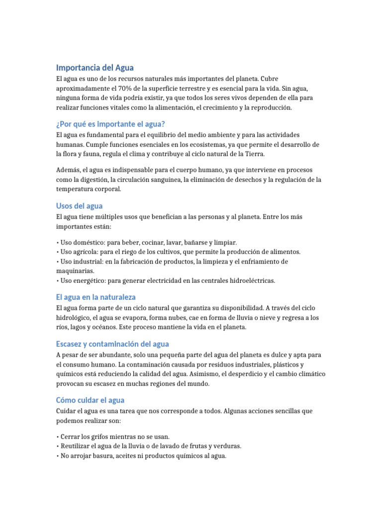 Importancia y Cuidado del Agua | PDF | Agua | Residuos