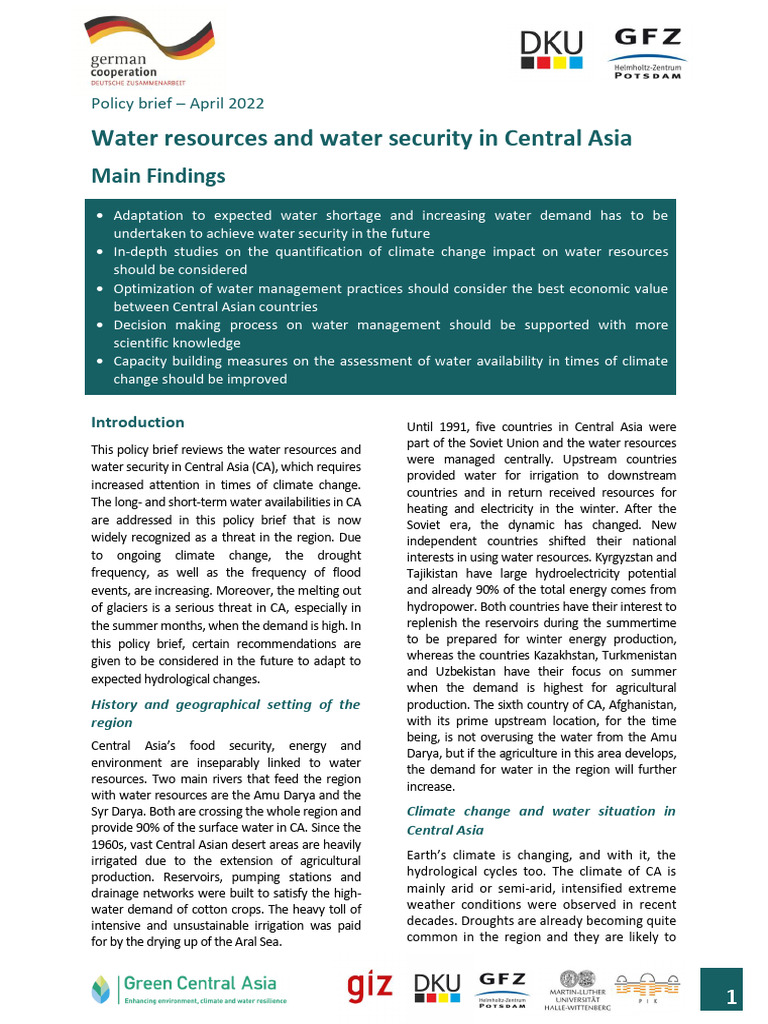 Water Security Challenges in Central Asia | PDF | Drought | Water Security