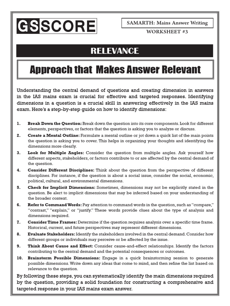 1702542403 3. Worksheet Samarth Mains Answer Writing Relevance | PDF ...