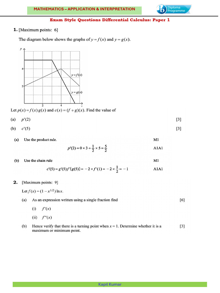 Differential Calculus Exam Questions | PDF