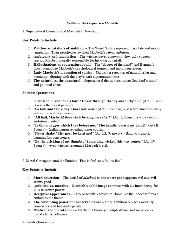 Macbeth: Supernatural and Moral Chaos | PDF | Macbeth | Shakespearean ...