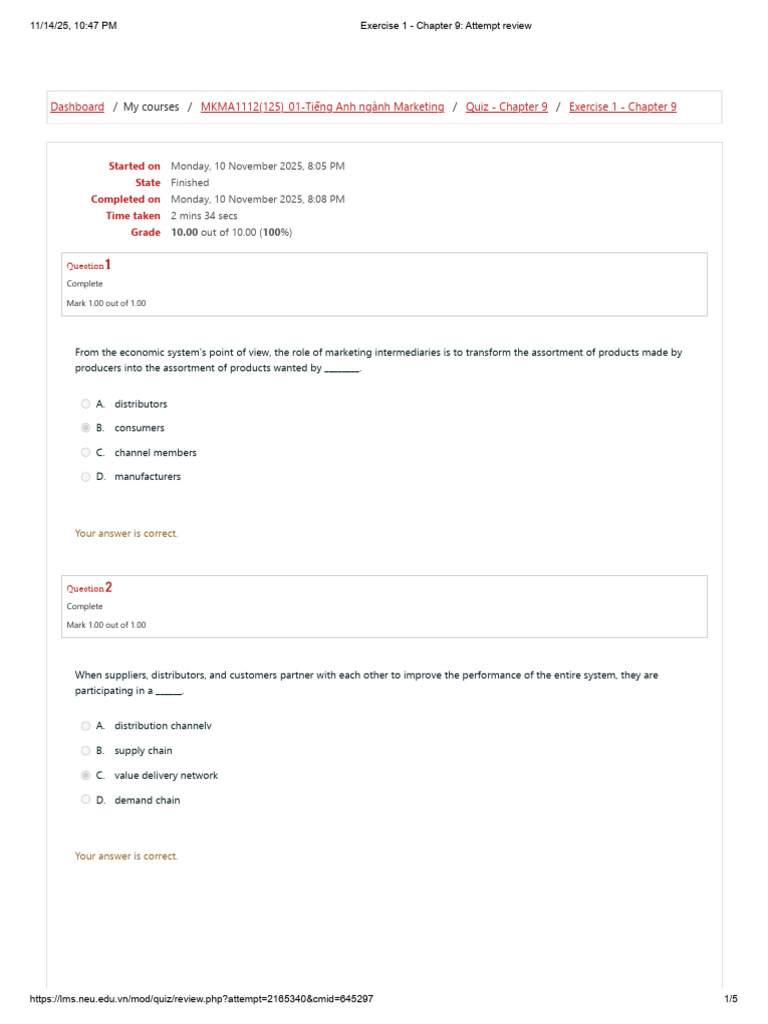 Exercise 1 - Chapter 9 - Attempt Review | PDF | Marketing | Business