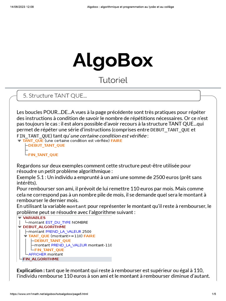 Utilisation de la boucle TANT QUE en AlgoBox | PDF | Programmation ...